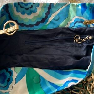 Juicy Couture Vibrant Blue and Green Tote with Gold Accents